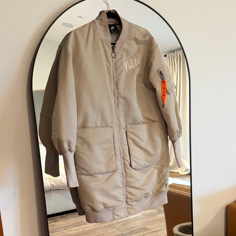 Nike Light Tan Long Bomber Jacket